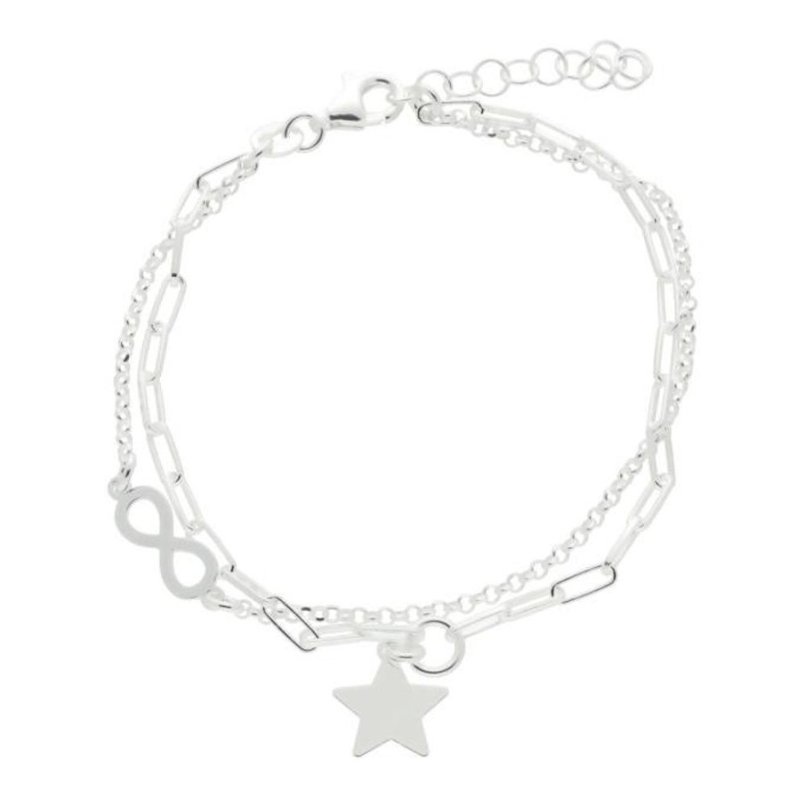 Joyas Plata 927 JOYERIADL Circonitas / Piedras / Perlas | Pulsera Doble Estrella E Infinito