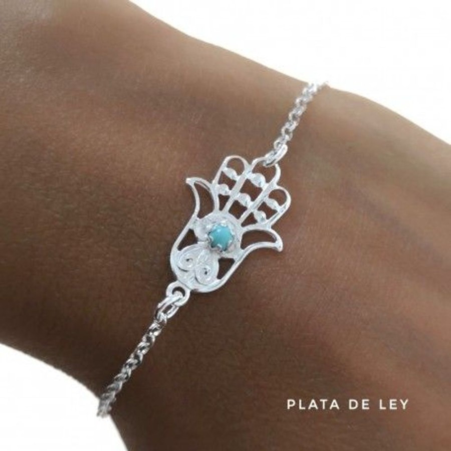 Joyas Plata 929 JOYERIADL Pulseras Varias | Pulsera Mano De Fatima Piedra Turquesa