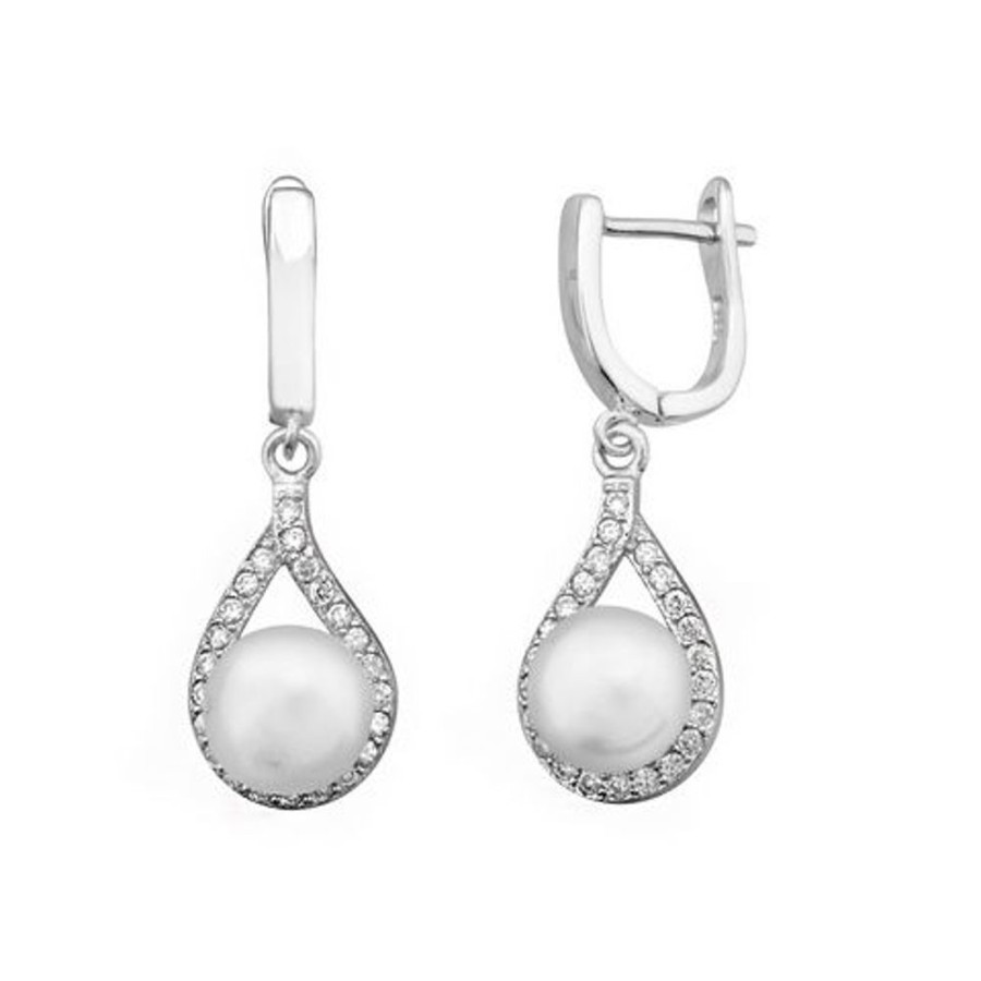 Joyas Plata 954 JOYERIADL Largos | Pendientes Circonitas Y Perla Plata De Ley 925