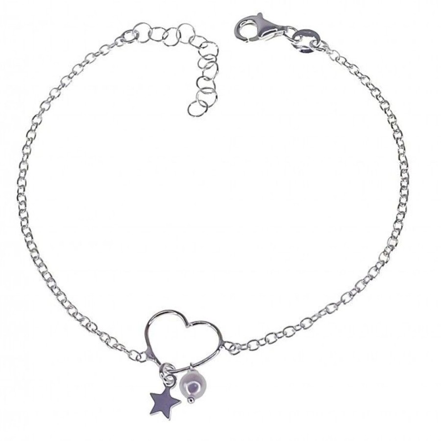 Joyas Plata 927 JOYERIADL Circonitas / Piedras / Perlas | Pulsera Corazon Perla Y Estrella