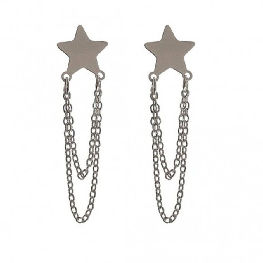 Joyas Plata 955 JOYERIADL Tornillo / Presion | Pendientes Estrella Con Cadena Doble