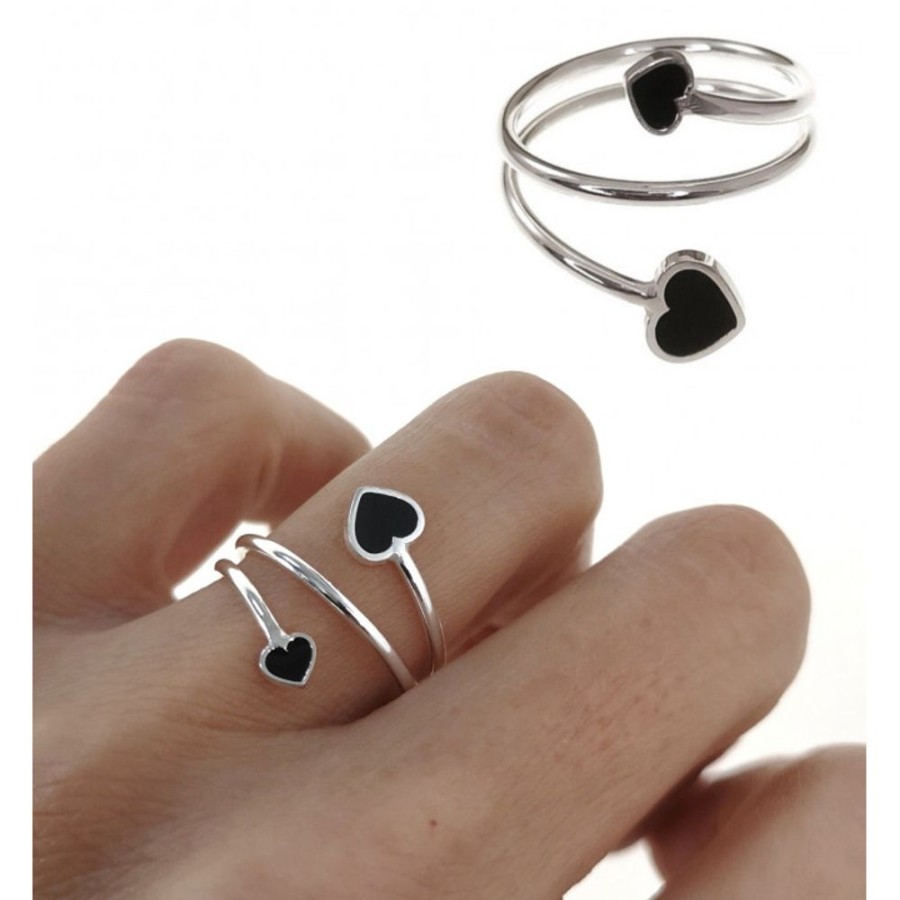 Joyas Plata 925 JOYERIADL Anillos Plata | Anillo Corazones Black