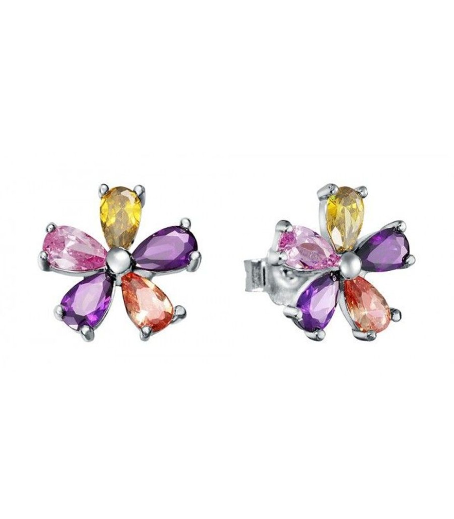 Joyas Plata 951 JOYERIADL Cortos | Pendiente Flor 5 Petalos Multicolor