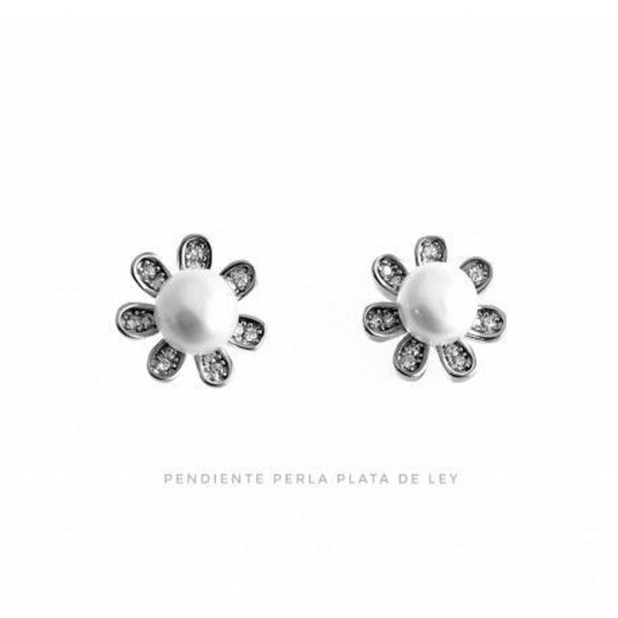 Joyas Plata 955 JOYERIADL Tornillo / Presion | Pendientes Flor Con Perla Y Circonitas